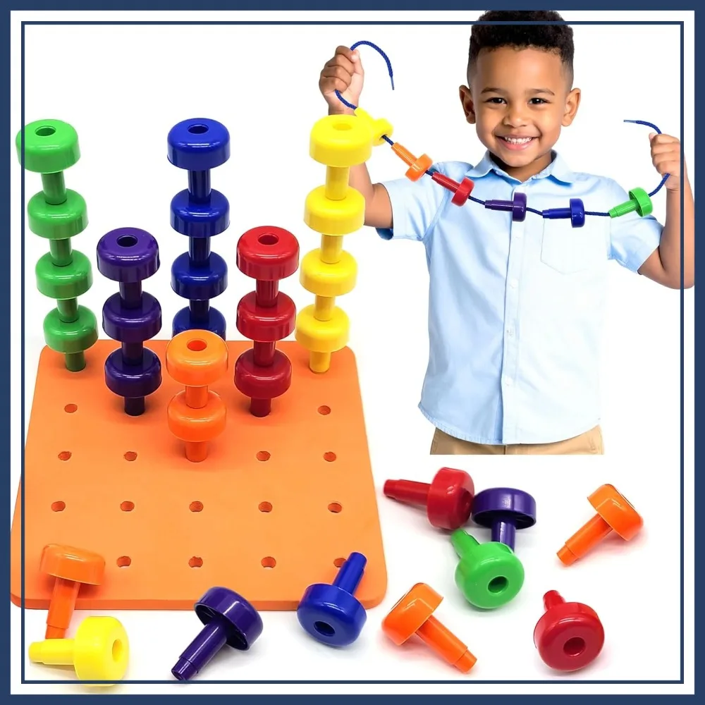 

Foam Peg Board Toy - 36 Pegs, Foam Board, Lacing String, Storage Bag - OT Therapy Fine Motor Skills Toy (Orange)