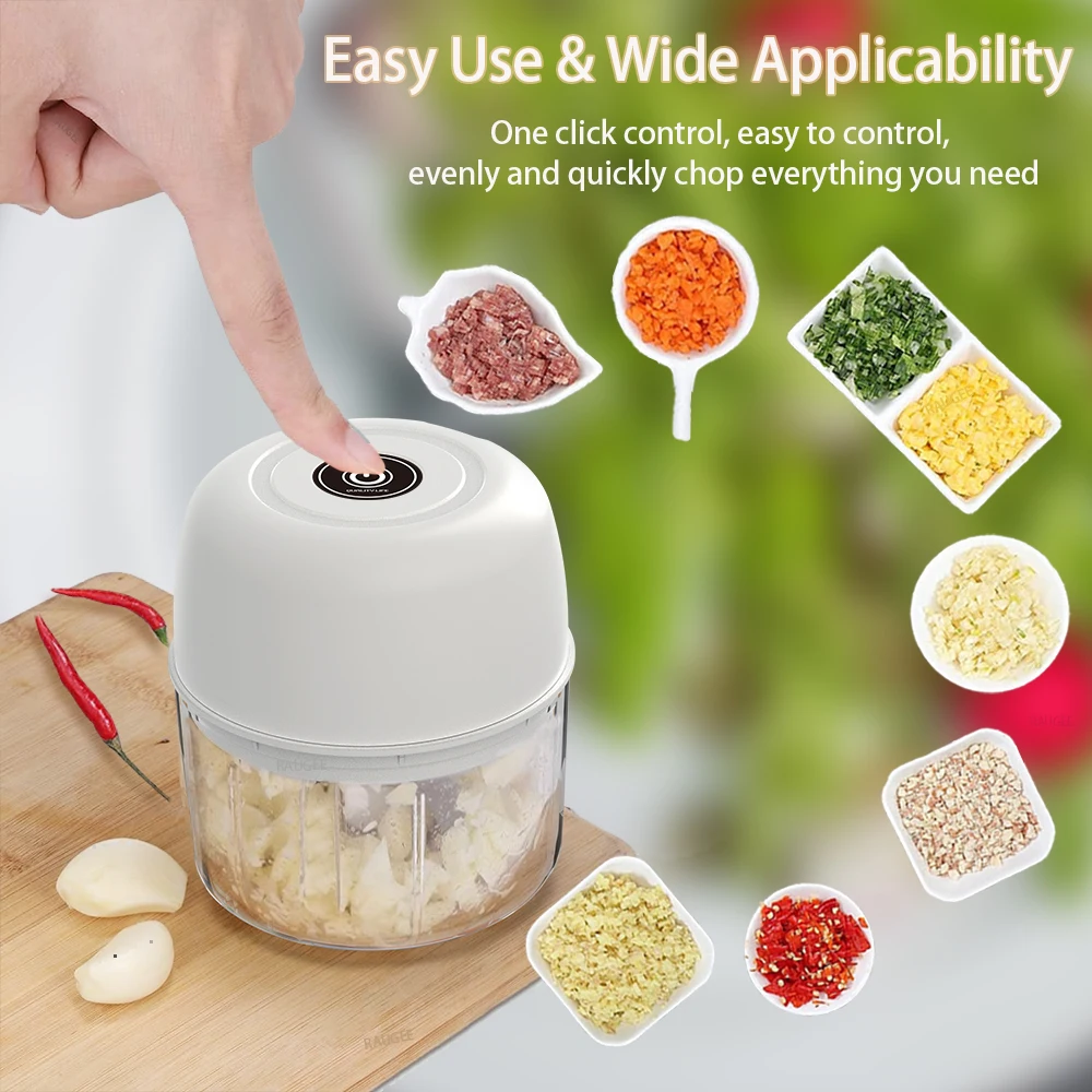 Mini Electric Chopper Food Processor Garlic Onion Vegetable Meat Fruit Grinder Chopper Rechargeable 300ml Small Crusher Blender