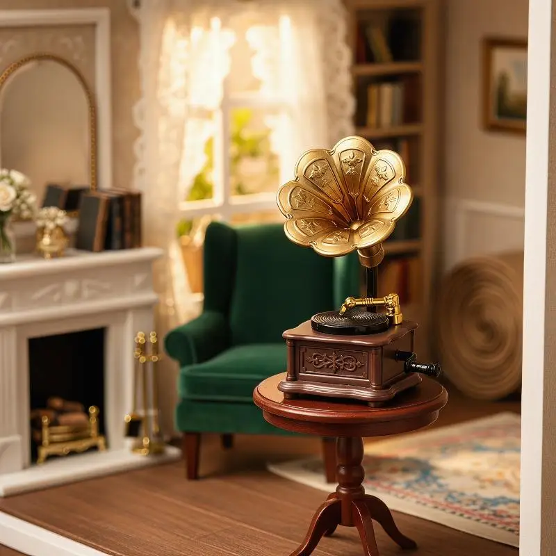 Dollhouse Vintage Phonograph Miniature 1Pcs Old Style Tabletop Model Living Room Scene Decoration Retro Accessory