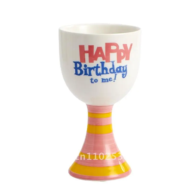 

Creative Ceramic Goblet for Girls Birthday Gift - Drink Dessert Cup with Ice Cream Design Blue/Pink 201-300ml Capacity