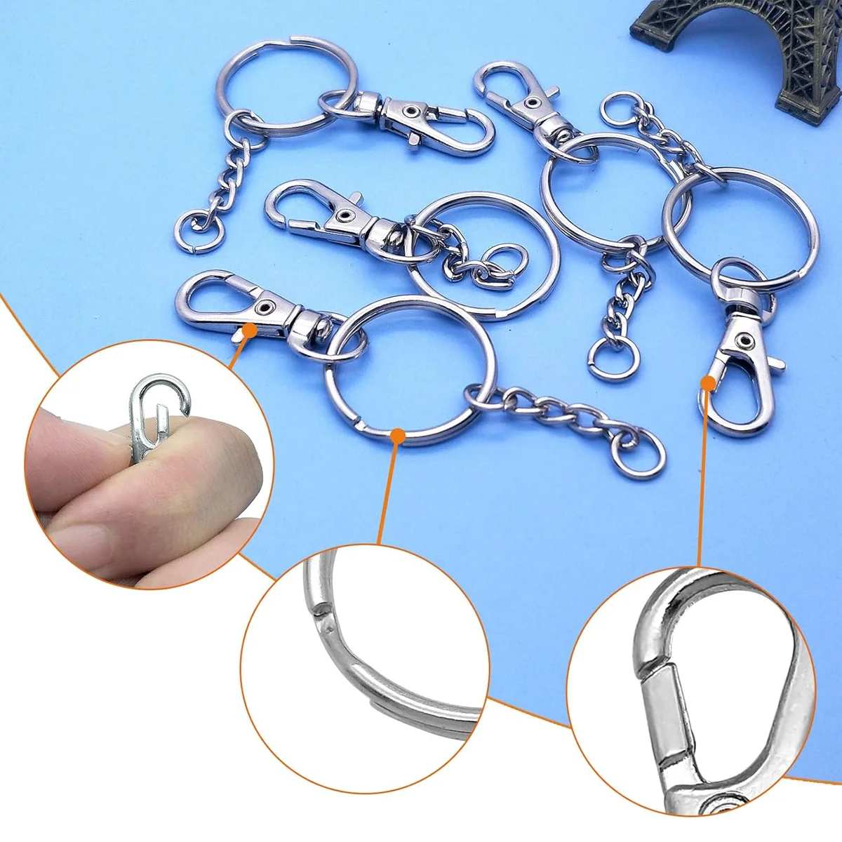 Rotary Clasp Hook Metal Spring Chain Keychain Set