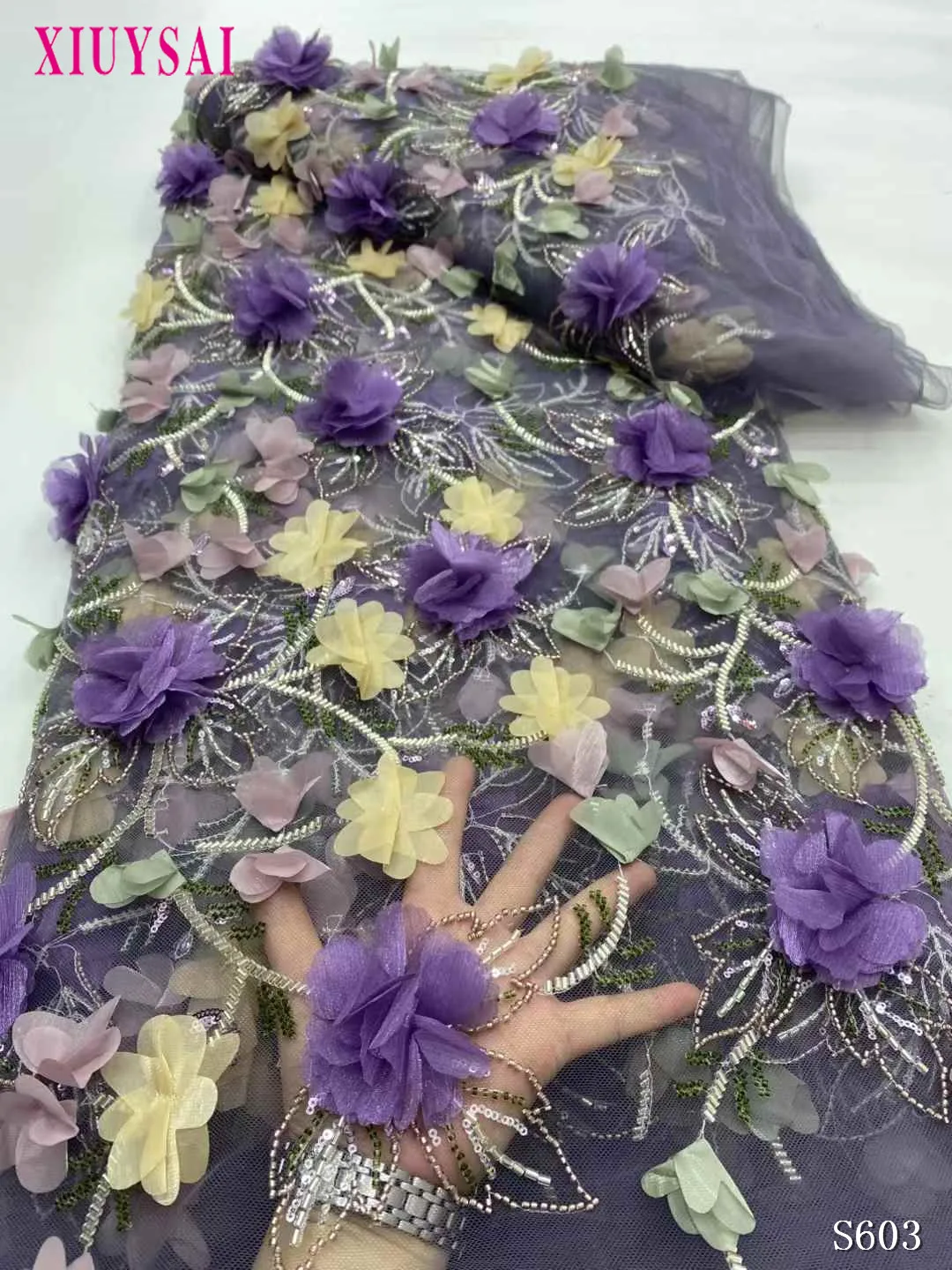 

2025 новейшая африканская 3D цветочная кружевная ткань с вышивкой, французская сетчатая кружевная ткань с блестками, бусинами, нигерийское тюлевое кружево для вечеринки