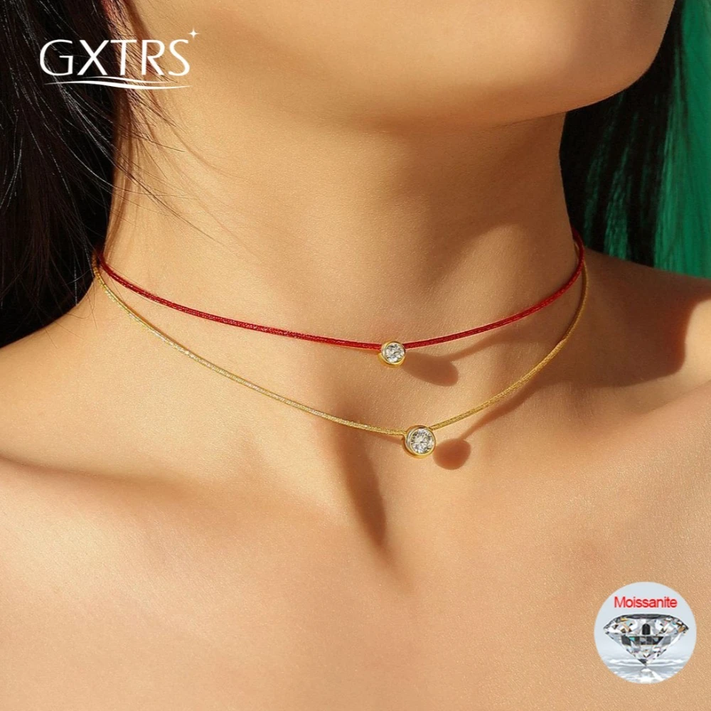 

GXTRS Double-layer Moissanite Necklaces Women S925 Silver Lab Diamond Pendant Braided Red Rope Wedding Party Gifts Fine Jewelry