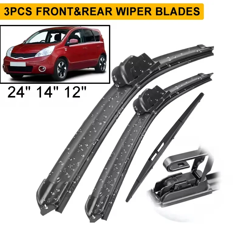 

Wiper Front & Rear Wiper Blades Set Kit For Nissan Note E11 2004 - 2013 Windshield Windscreen Window Brush 24"+14"+12"