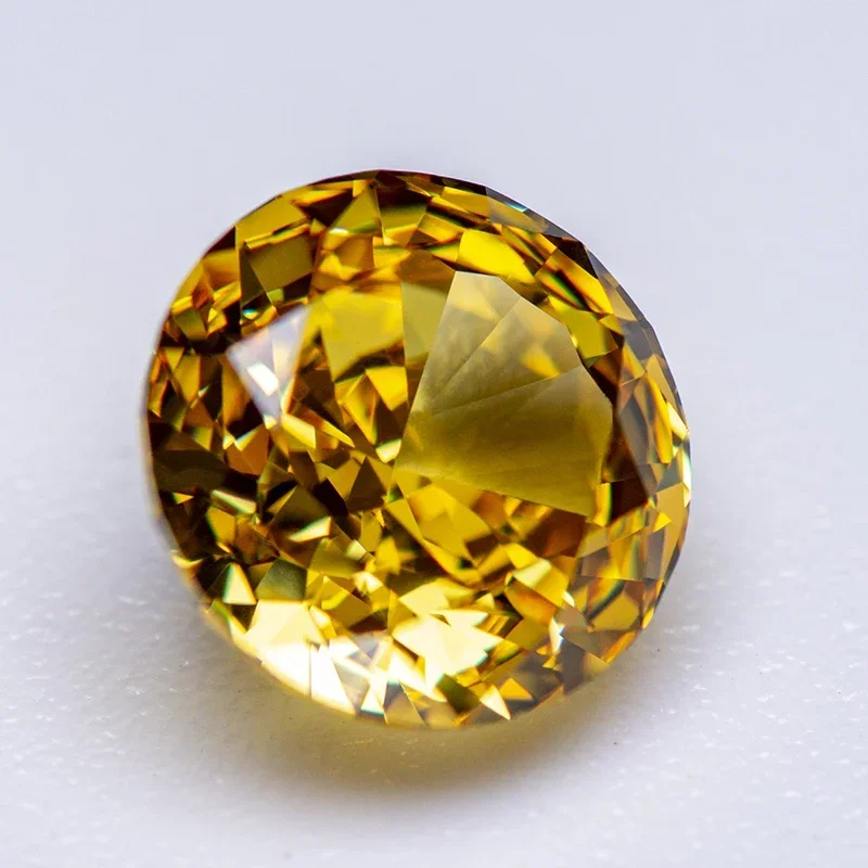 Cubic Zirconia Crushed Ice Cut Dark Yellow Color Round Shape Charms Beads for Jewelry Making Bracelet Materials No Certificate