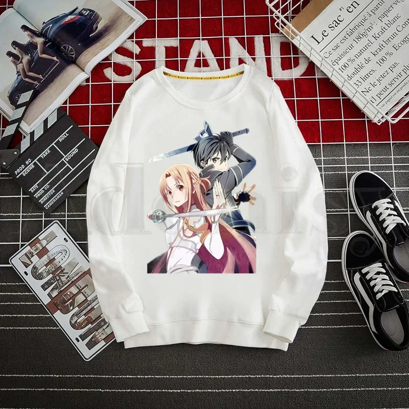 Anime Sword Art Online SAO Kirito Yuuki Asuna Cartoon Print Hoodies Male Crewneck Hoodies Men Sweatshirt Mens Clothes Hip-Hop