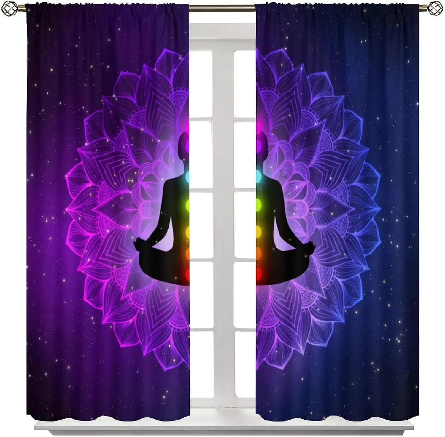 Spiritual Boho Mandala Yoga Meditation Curtain Blue Galaxy Starry Night Chakra Window Decor Tapestry Panel Home Decoration Drape