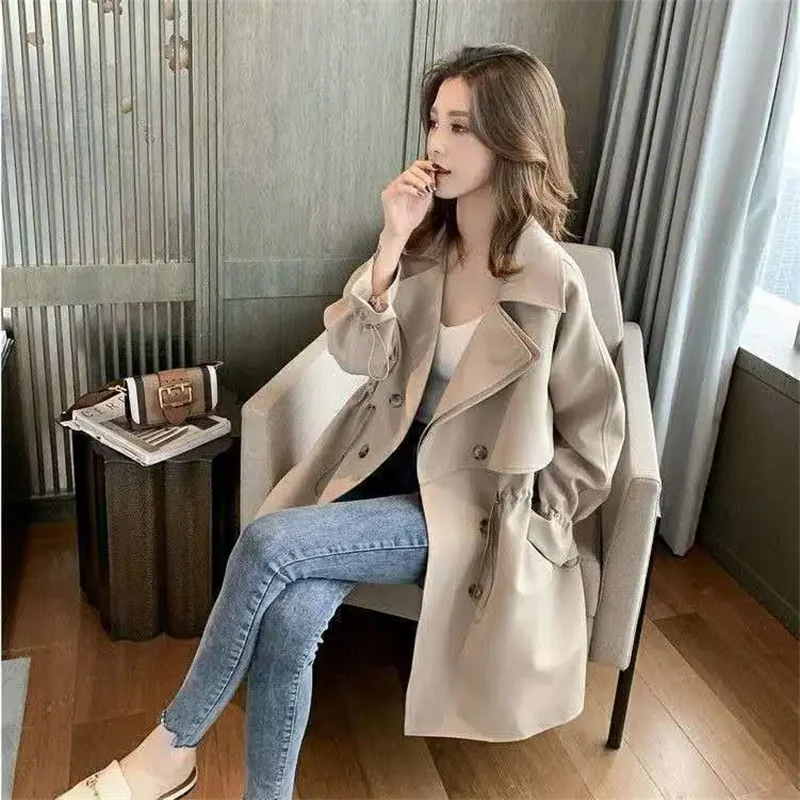 

Double-Breasted Windbreaker Jacket Women's Long 2026 Spring Autumn New Trench Coat Korean Joker Loose Outerwear Thin Tops Female