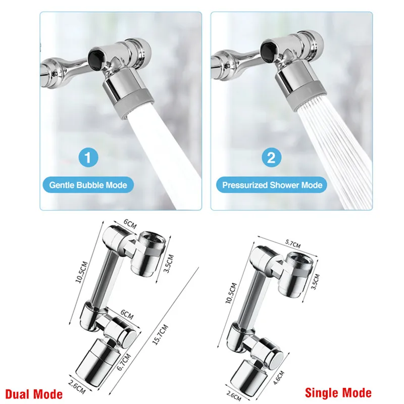 1440° Rotation Faucet Aerator Splash Dual Mode Kitchen Tap Extend Water Nozzle Faucet 22/24mm Adaptor Faucet Bubbler Robotic Arm