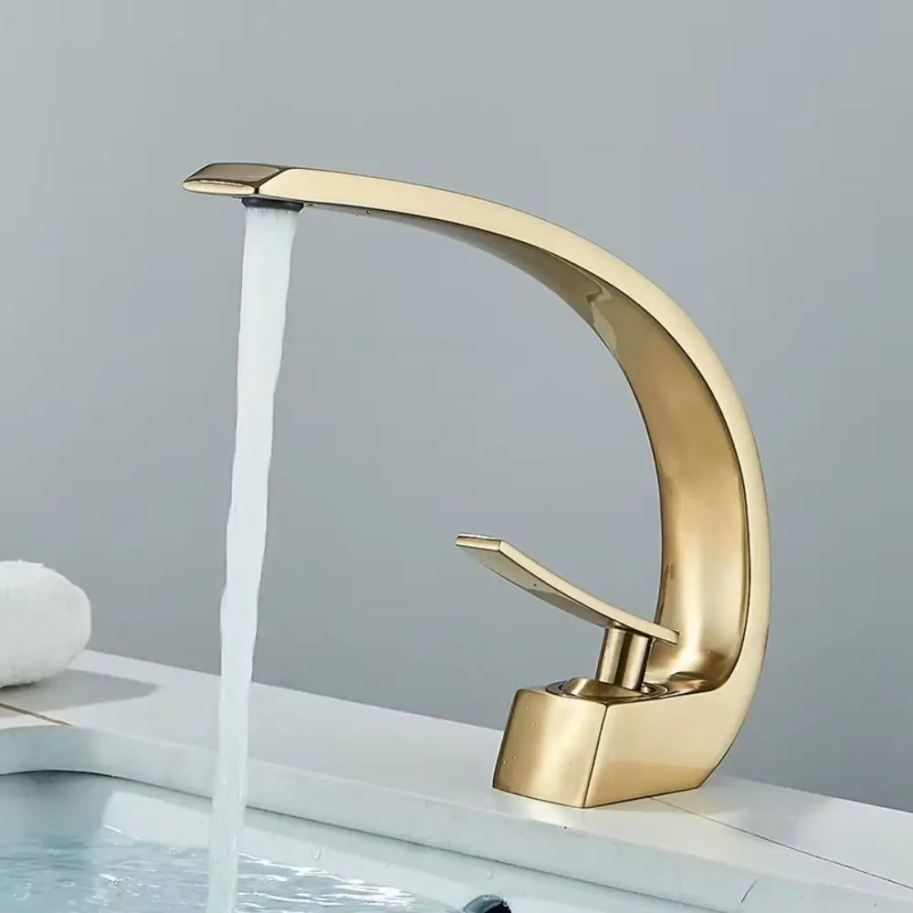 Matte Black Finish Bathroom Faucet Moon Curved Spout Minimalist Design Undermount Bathroom Faucet Durable Zinc alloy