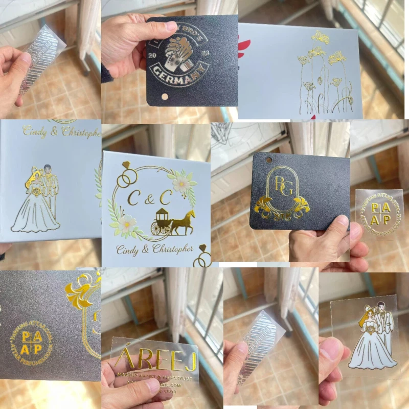 100 Stück Aufkleber, personalisierte glänzende Gold-Aufkleber, Logo 3D-Transfer-Aufkleber, wasserdicht, UV-DTF, Hochzeitsetiketten, Firmenname – Detail 5