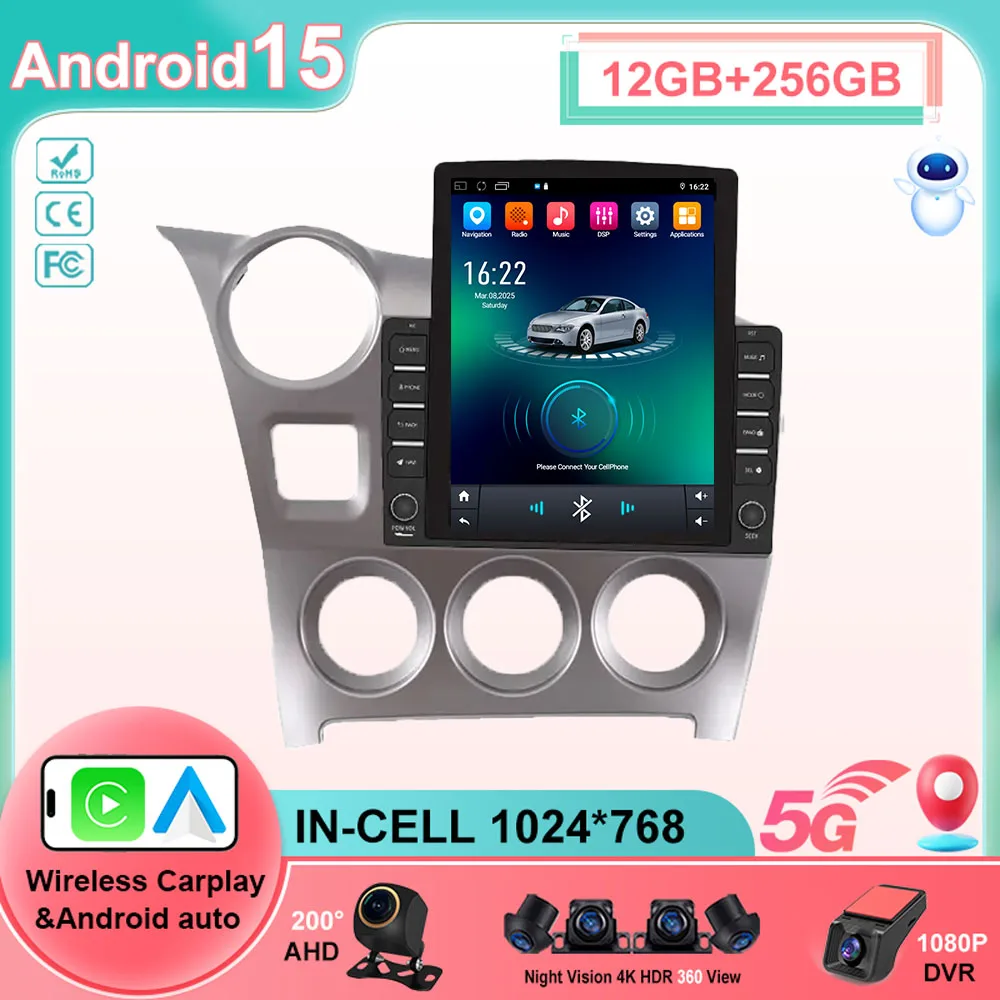 9,7 Radio de coche Android 15 Carplay Auto para Toyota Matrix 2 E140 2008 2009 2010 2011 2012 2013 2014 reproductor Multimedia de navegación