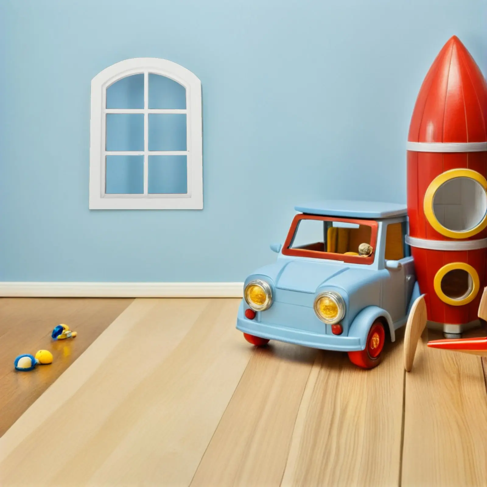 

Mini 6-Grid Dome Window Frame White Wood Miniature House Accessories Small Home Decoration House Window White