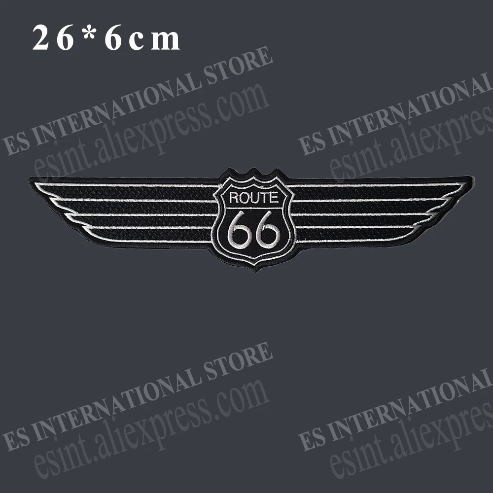 10 Inches  ROUTE 66 Embroidery Patches White On Black For Jacket Motorcycle Biker 26cm * 6 cm Needwork Sew On Accessories