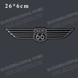 10 Inches  ROUTE 66 Embroidery Patches White On Black For Jacket Motorcycle Biker 26cm * 6 cm Needwork Sew On Accessories