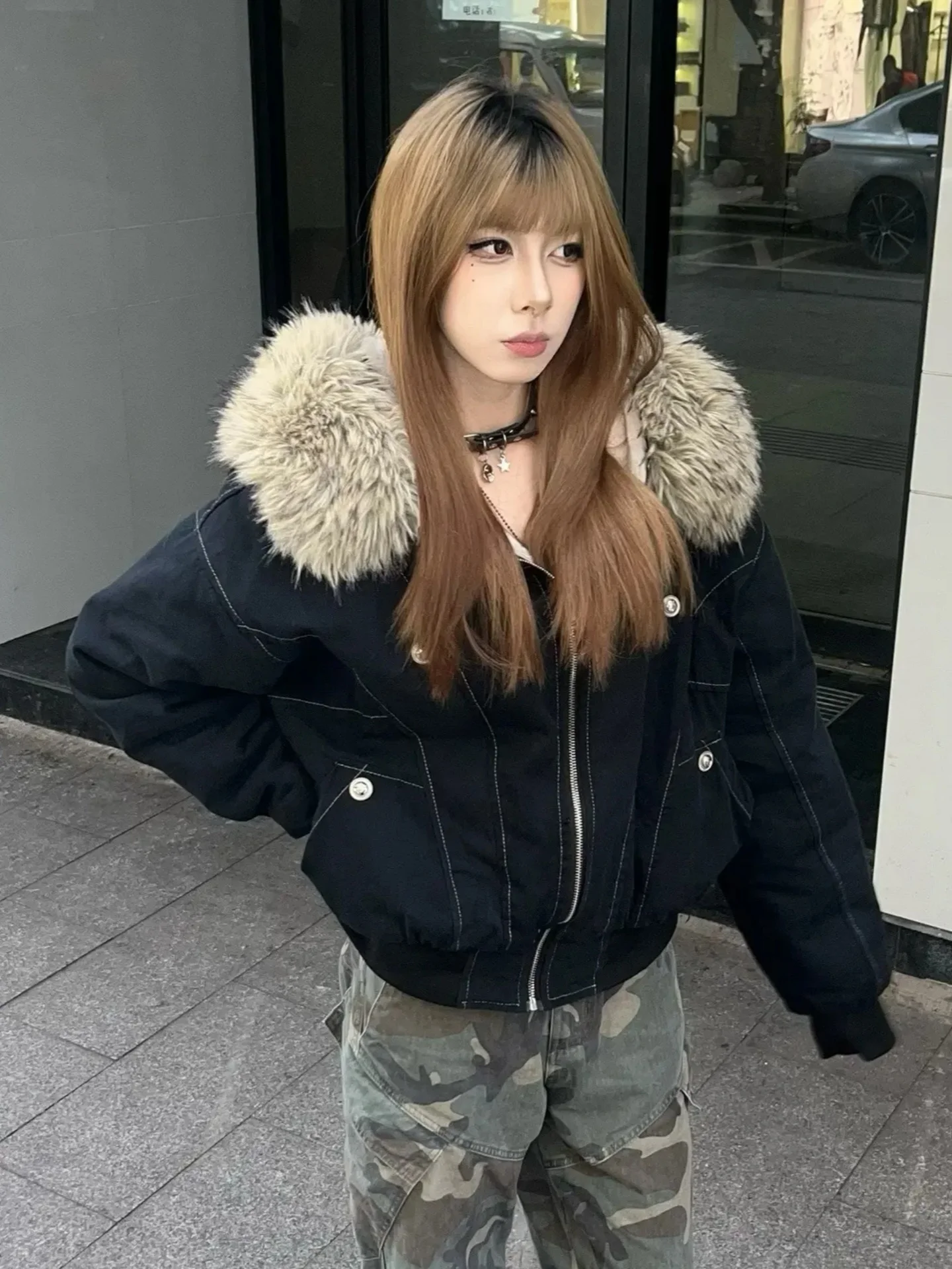 

Утепленная парка с воротником из овечьей шерсти, в американском стиле, хлопковое пальто, зимнее теплое, с длинными рукавами, на молнии, цветное