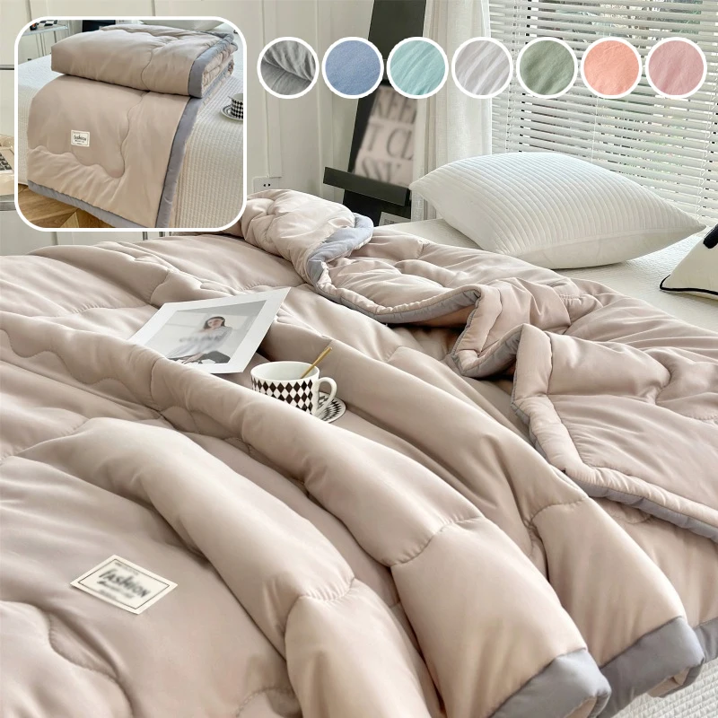 

Lightweight Summer Quilt Washed Cotton Breathable Skin Friendly No Shifting Filling Bedding Washable with Contrast Color Binding