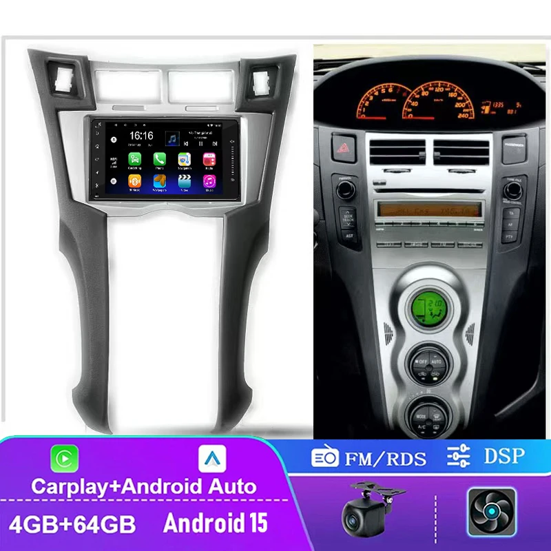 4+64GB For Toyota Yaris Vitz Platz 2005-2010 Car Stereo Radio Special Center Console That Need Special Frames As Picture Shows