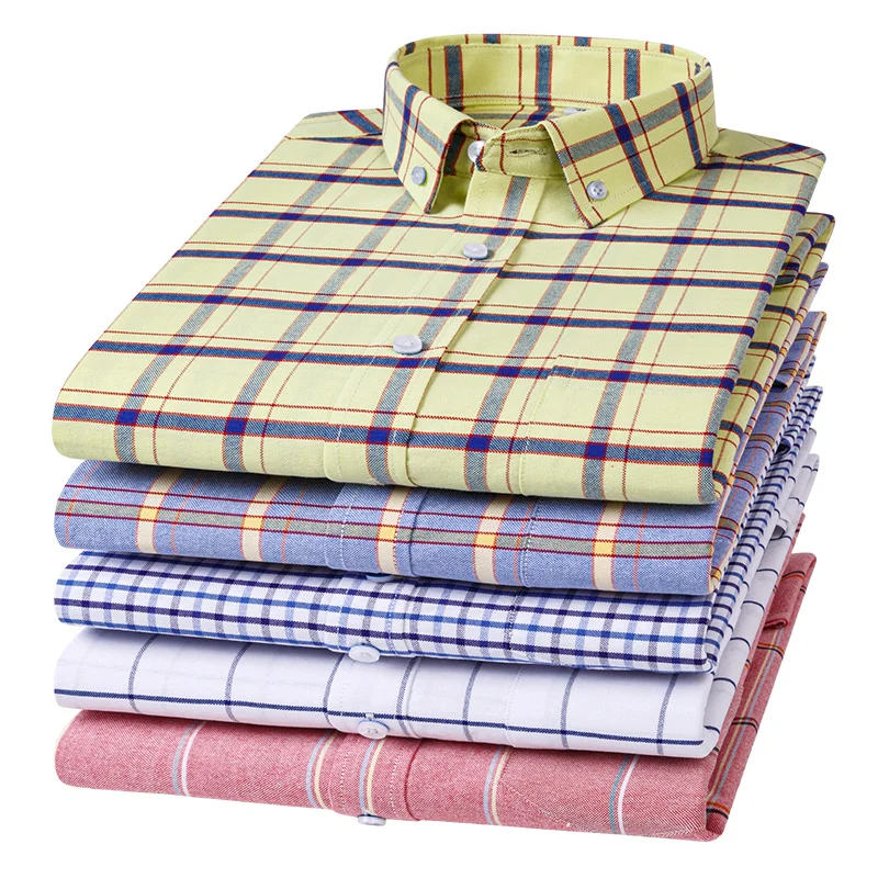 100% Pure Cotton Oxford Men Striped Plaid Shirts Male Business Casual High Quality Long sleeve Shirt for Men Button Shirt S-7XL