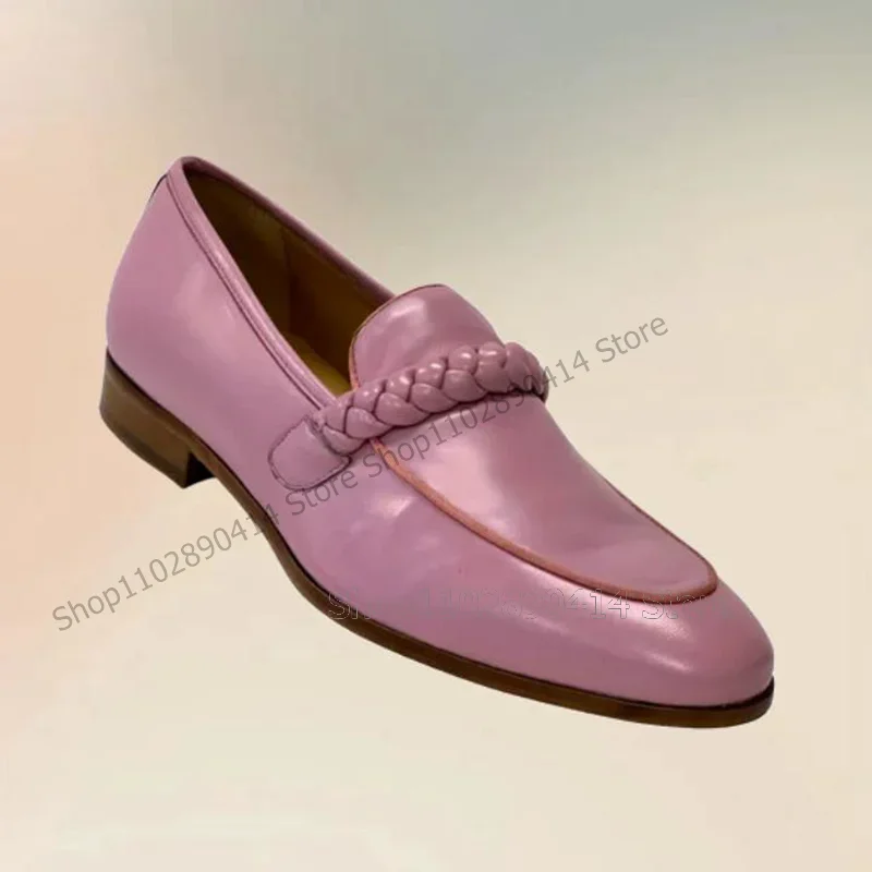 

Pink Knitted Leather Rope Design Penny Loafers Fashion Slip On Men Shoes Luxurious Handmade Party Feast Banquet Men Casual Shoes