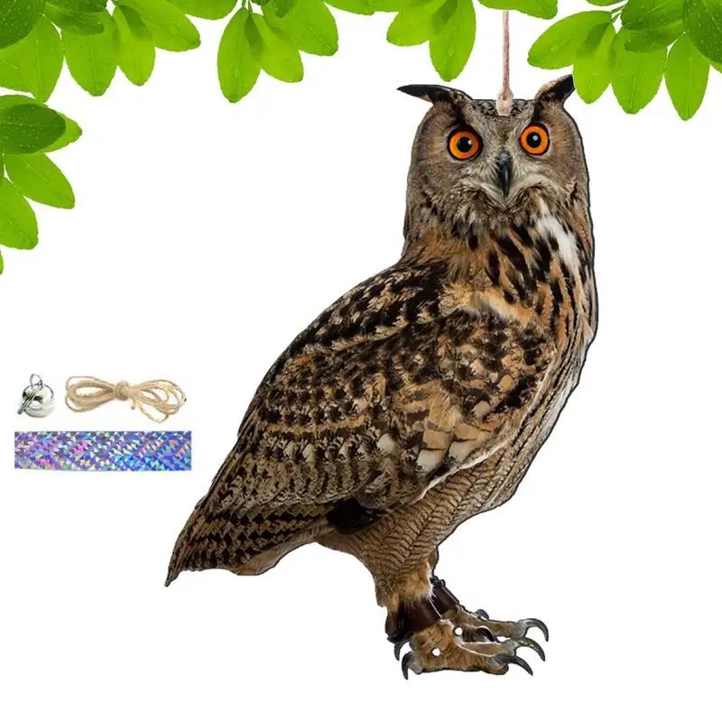 Bird Scarer Devices Owl Scarecrow Bird Repeller Pendant Decorative Scarer Pendant With Bell Fake Bird Scare Device Waterproof