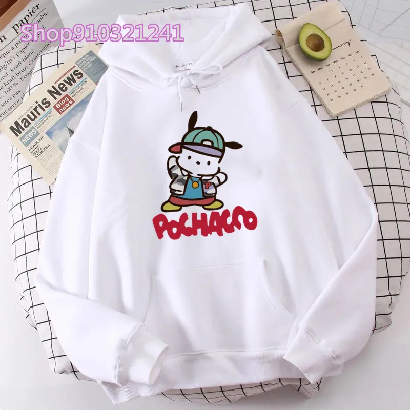 White Cute Pochacoo Hoodies Kawaii Sweatshirt Women\'s Hoodie Cartoon Printed Spring Fall Long Sleeve Sportswear Girls Clothing