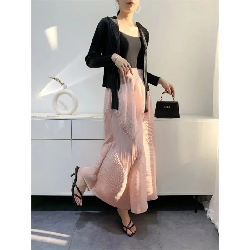 Miyake Style Pleated Skirt for Women 2023 Summer Solid Color Mid-Length High Temperature Pleated Craft Pleated Bud Pleated Skirt