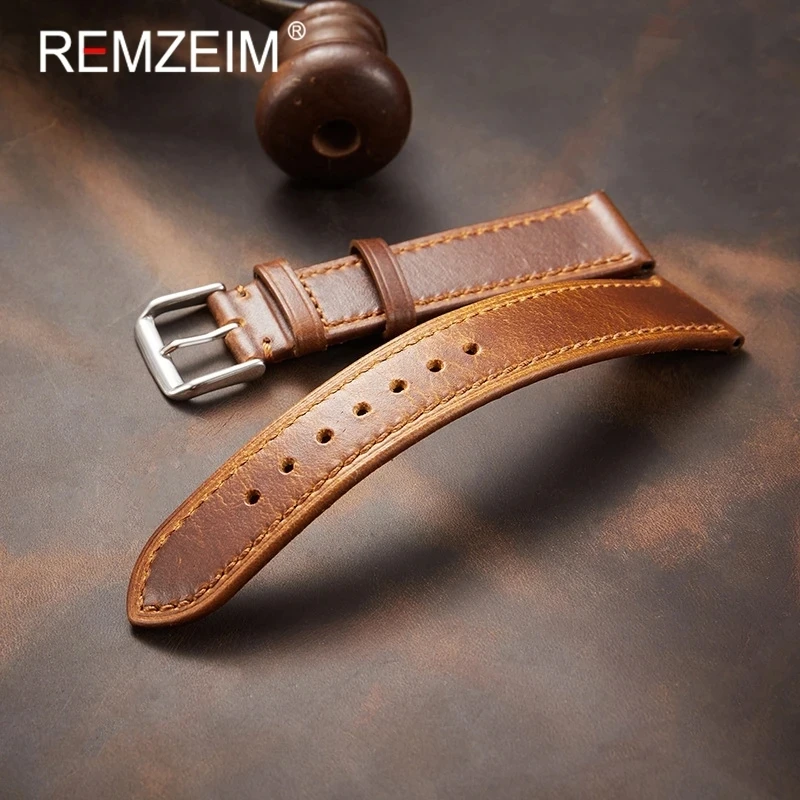 Retro Genuine Leather Strap Oil Wax Discoloration Cowhide Leather Watchband 18/19/20/21/22mm High Quality Business Watch Band