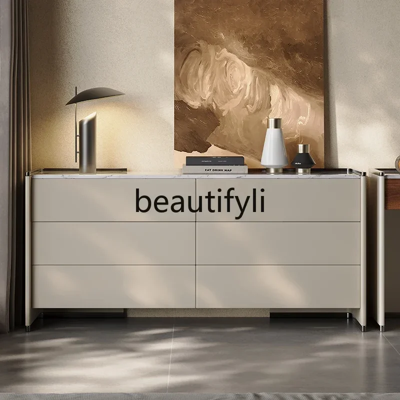 

Italian minimalist bedroom storage cabinet against the wall storage cabinet high-end light luxury solid wood six-chest cabinetQ