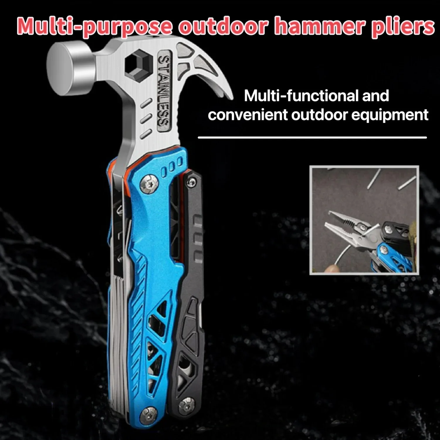 

Многофункциональный молоток для кемпинга на открытом воздухе, складной молоток из нержавеющей стали, плоскогубцы, аварийный инструмент для автомобиля, комбинированный молоток plie