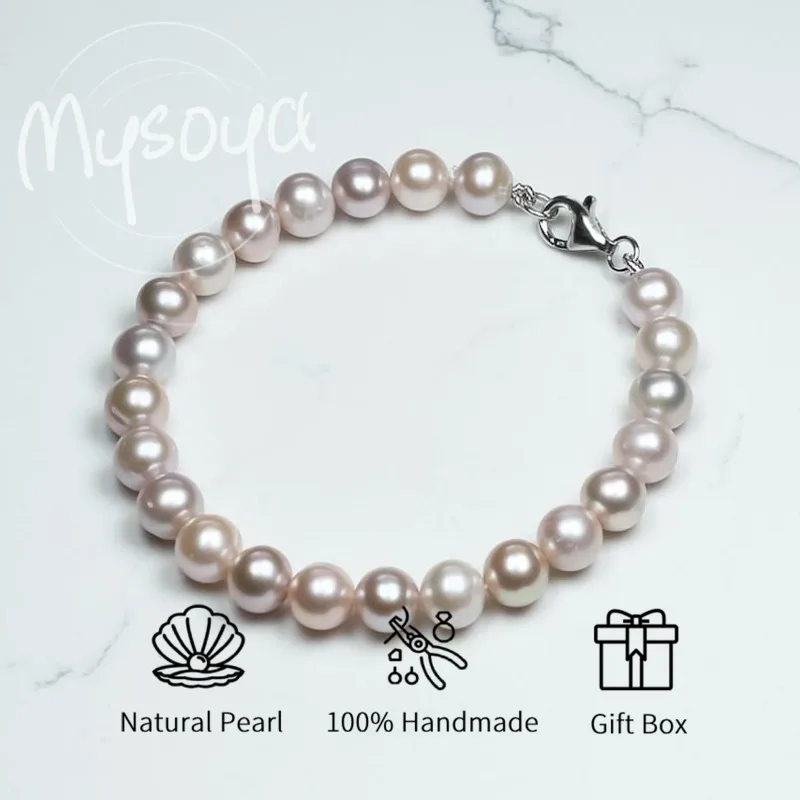

MYSOYA Light Purple Freshwater Pearl Bracelet 6-7mmWith Gift Box For Her/Him Birthday/Wedding/Christmas/New Year Gift