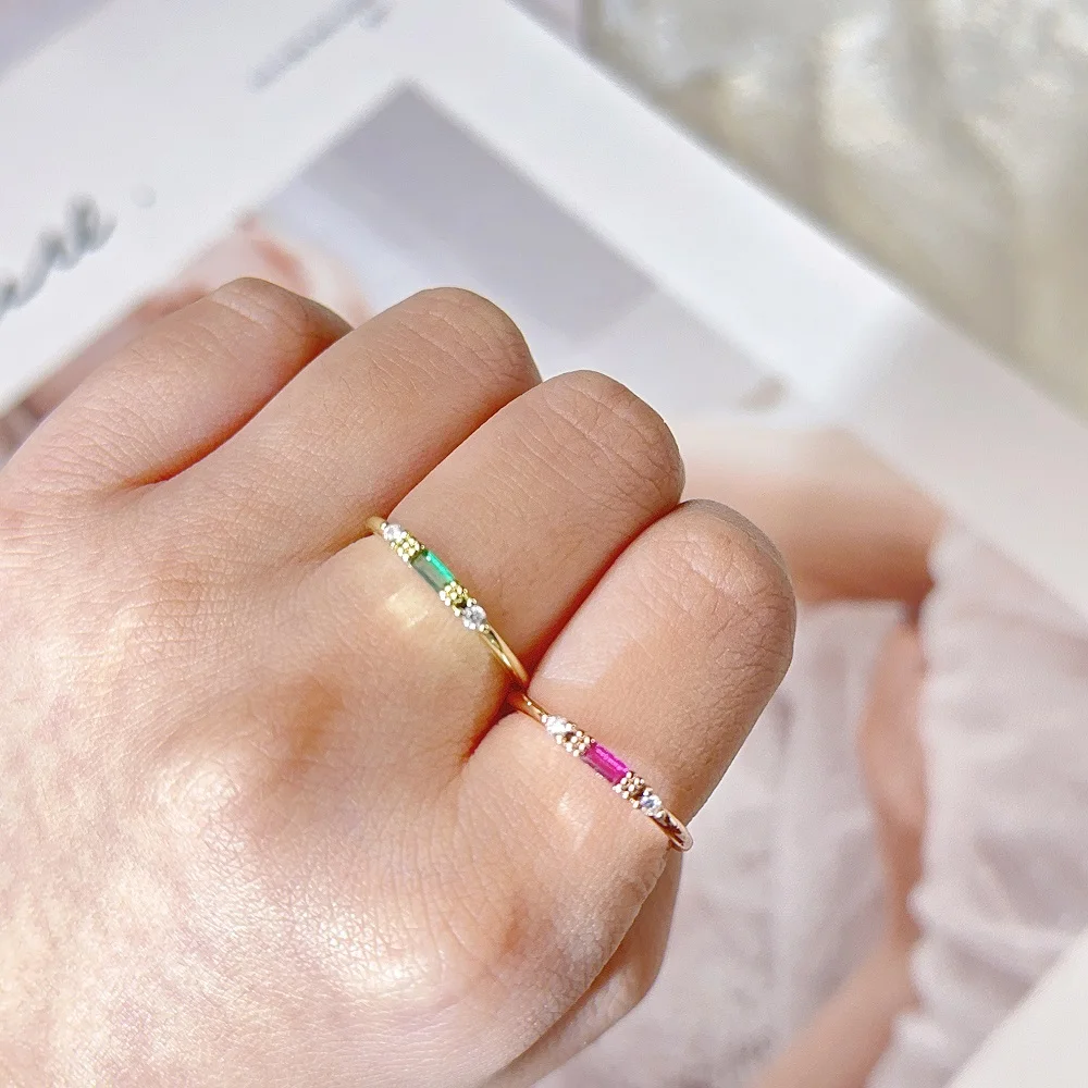 Thin Dainty Rings For Women Elegant Mini 3 Color Crystal OL Rose Gold Color Working Gift Fashion Jewelry KCR065