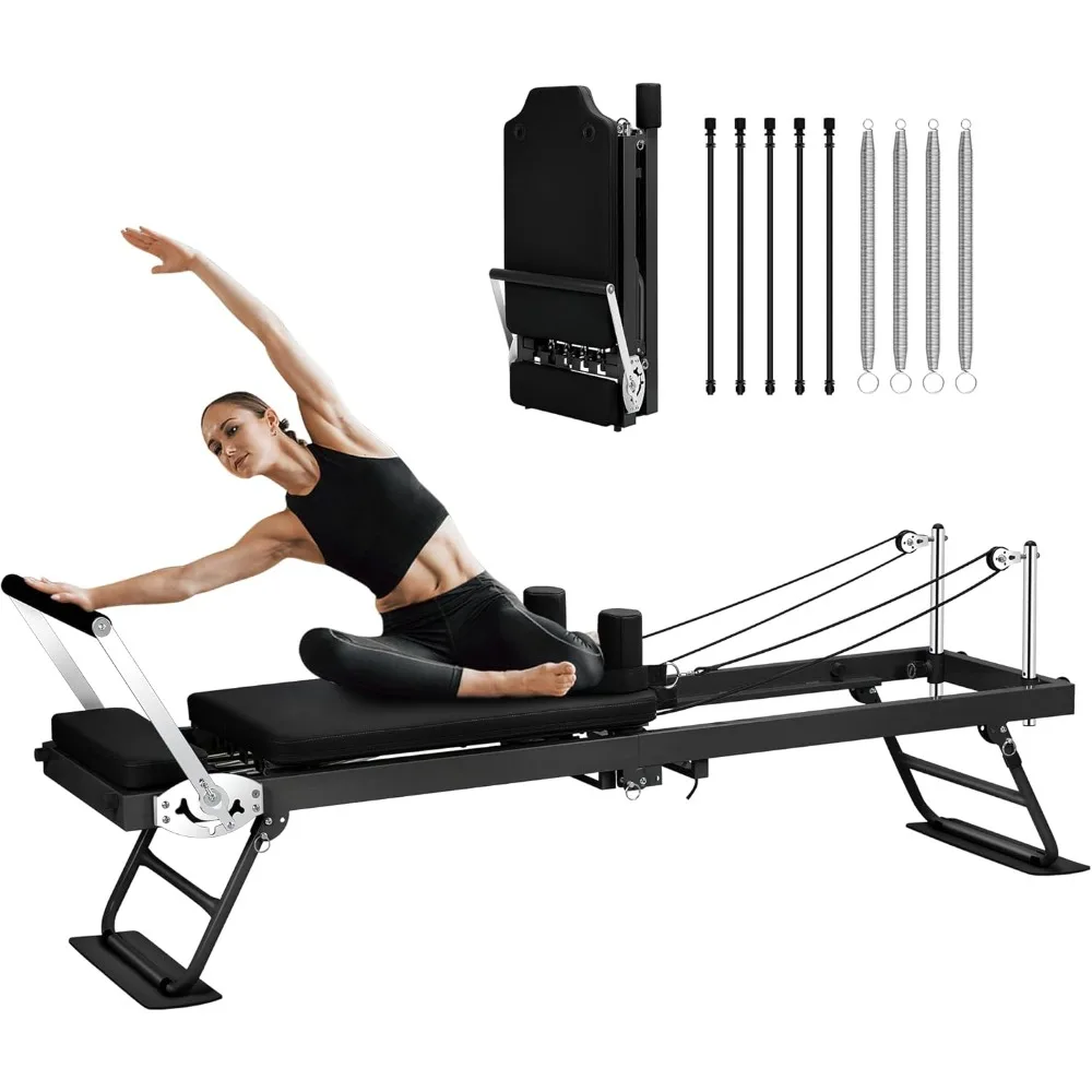 

Pilates Reformer Machine for Home Workout, 78" Foldable Pilates Equipment with Dual Resistance& Springs and Cords,Suitable