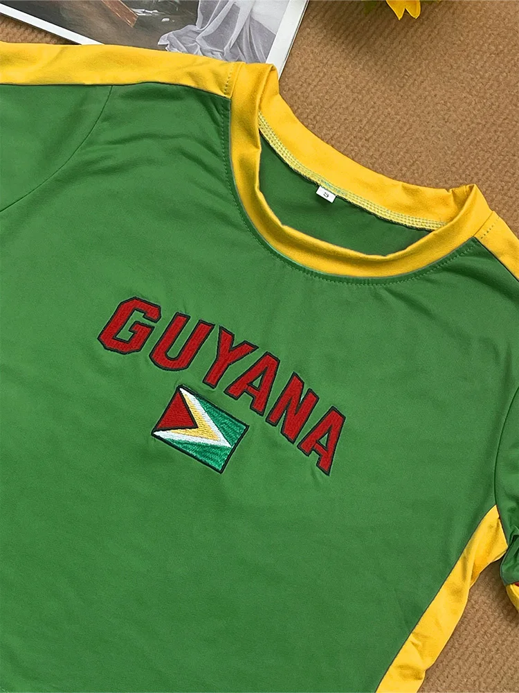 Summer Guyana Letter Pattern Embroidery Short Y2K Color Blocked Women's T-shirt Fashion Trend Street Top Women's Clothing view 4