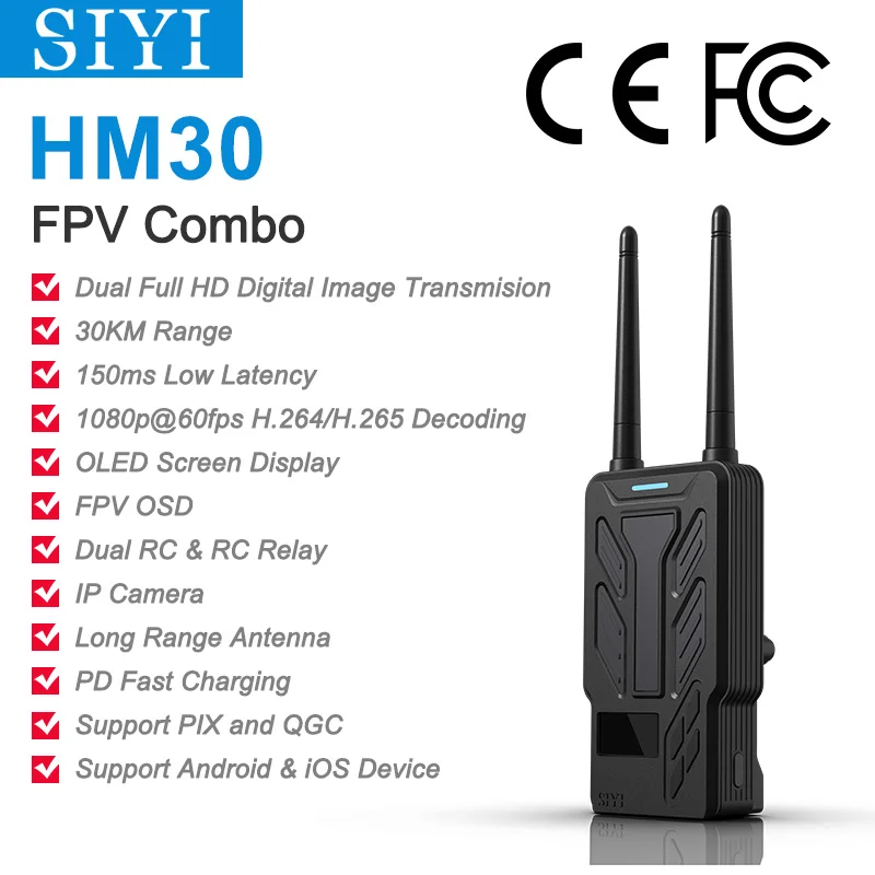 SIYI HM30 Long Range Full HD Digital Image Transmission FPV System 1080p 60fps 150ms SBUS PWM Mavlink Telemetry OSD 30KM CE FCC