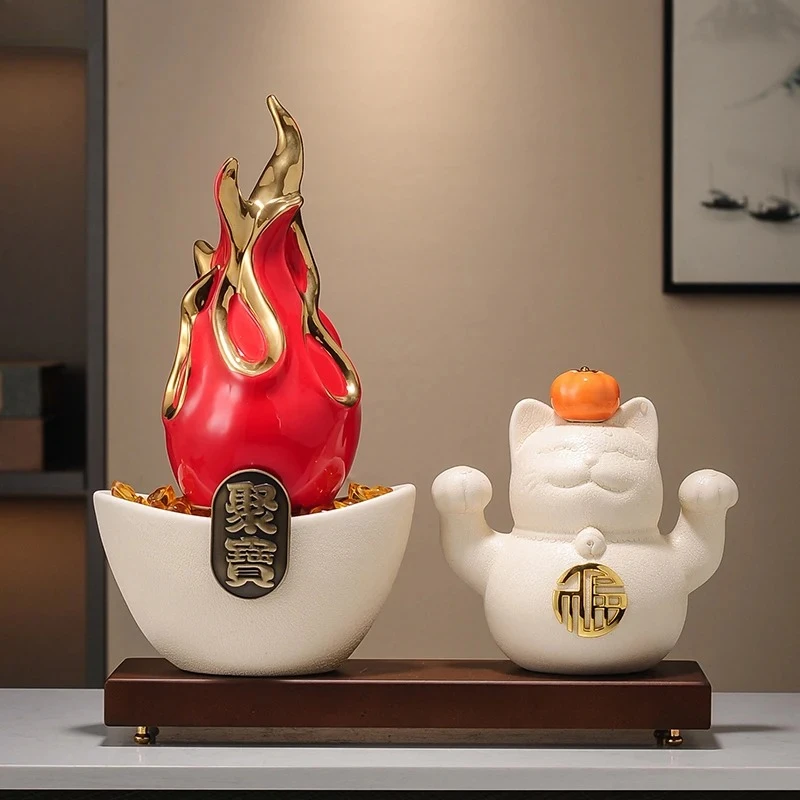 Gilded Pitaya Ceramic Landscape Feng Shui Ornaments Desk Decoration Lucky Cat Mascot Room Aesthetics Decor Home Accessories