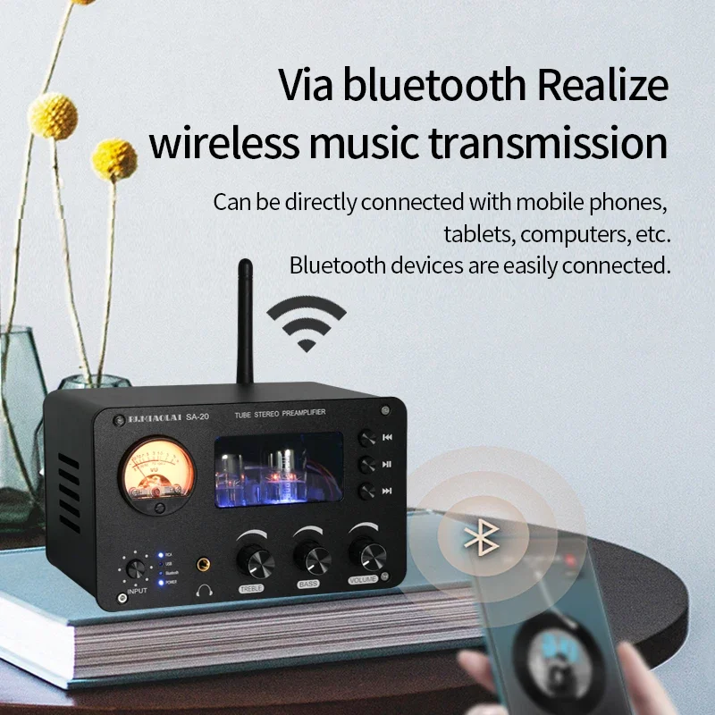 HiFi สูญญากาศ Preamp เครื่องขยายเสียง-บลูทูธ 5.0 และ USB Lossless เล่น IR REMOTE Balanced Output Hi-Fi Audio สําหรับ Home สเตอริโอ