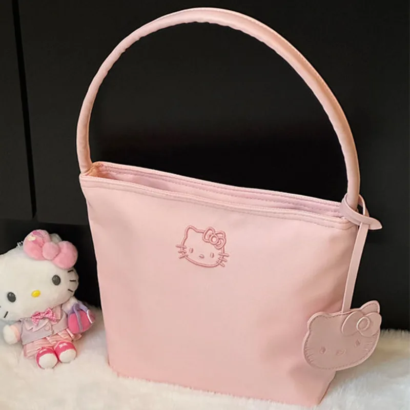 New Hello Kitty Cute Embroidered Versatile Handbag Simple Design Pink Single Shoulder Bag Korean Version Women's Sweet Tote Bag