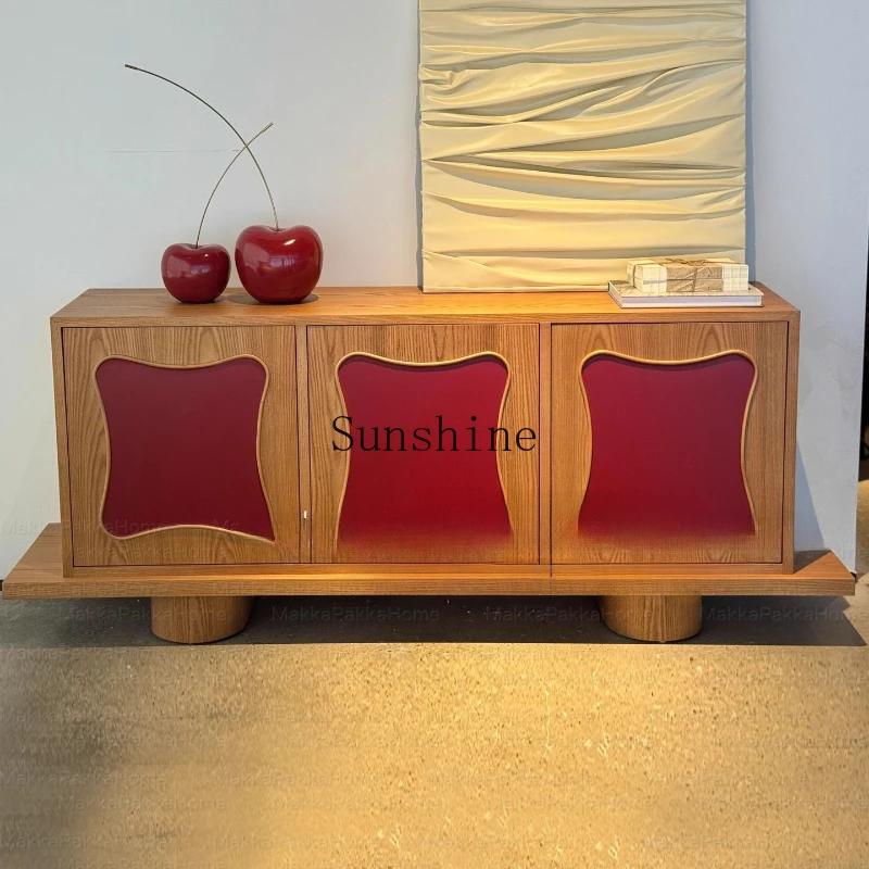 

Medieval style design creative cherry red solid wood dining side living room home decoration storage cabinet