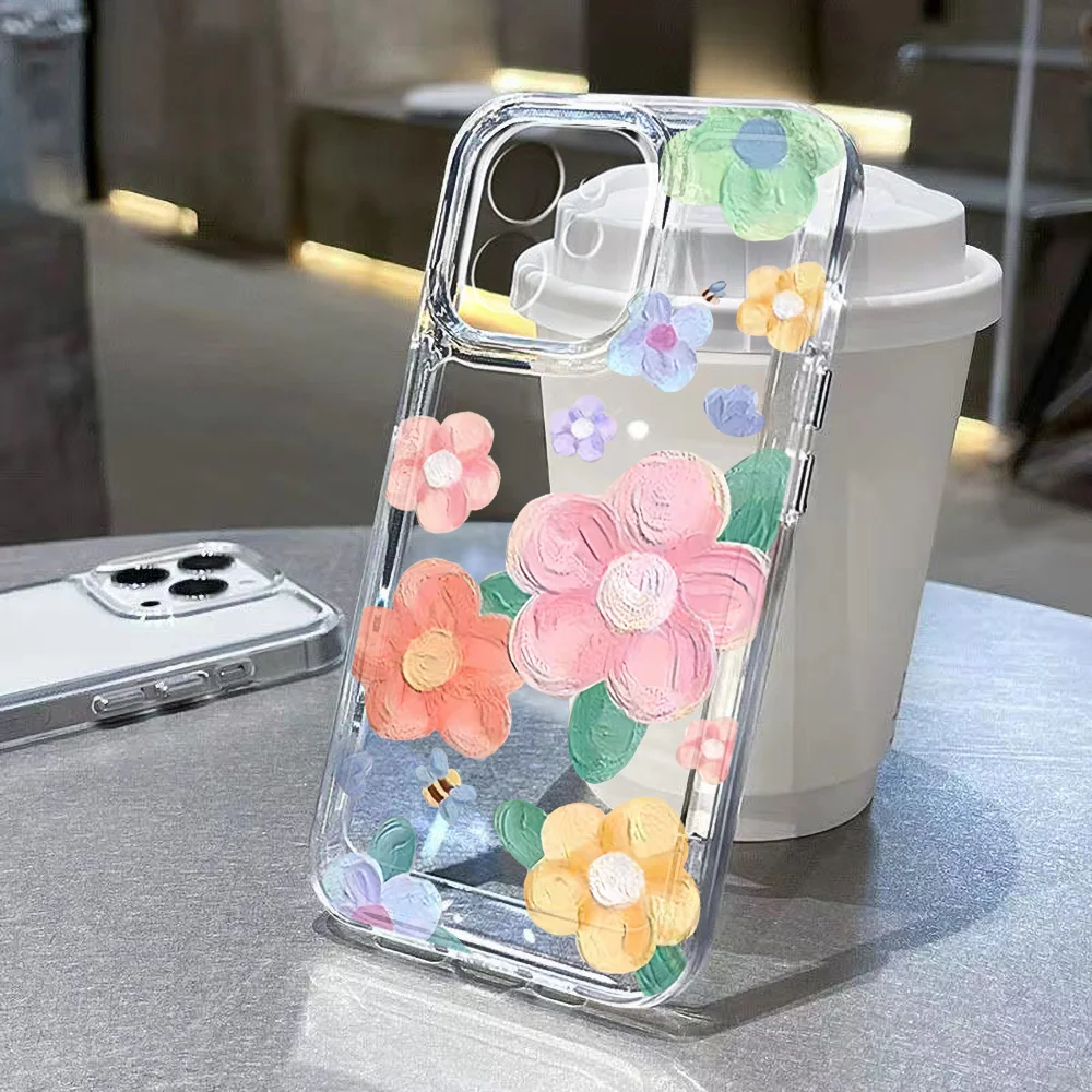 

Pastel Floral Clear Case For iPhone 17 13 11 12 14 16 15 Pro Max XS XR X 7 8 Plus SE 17Air Flower Silicone Shockproof Soft Cover