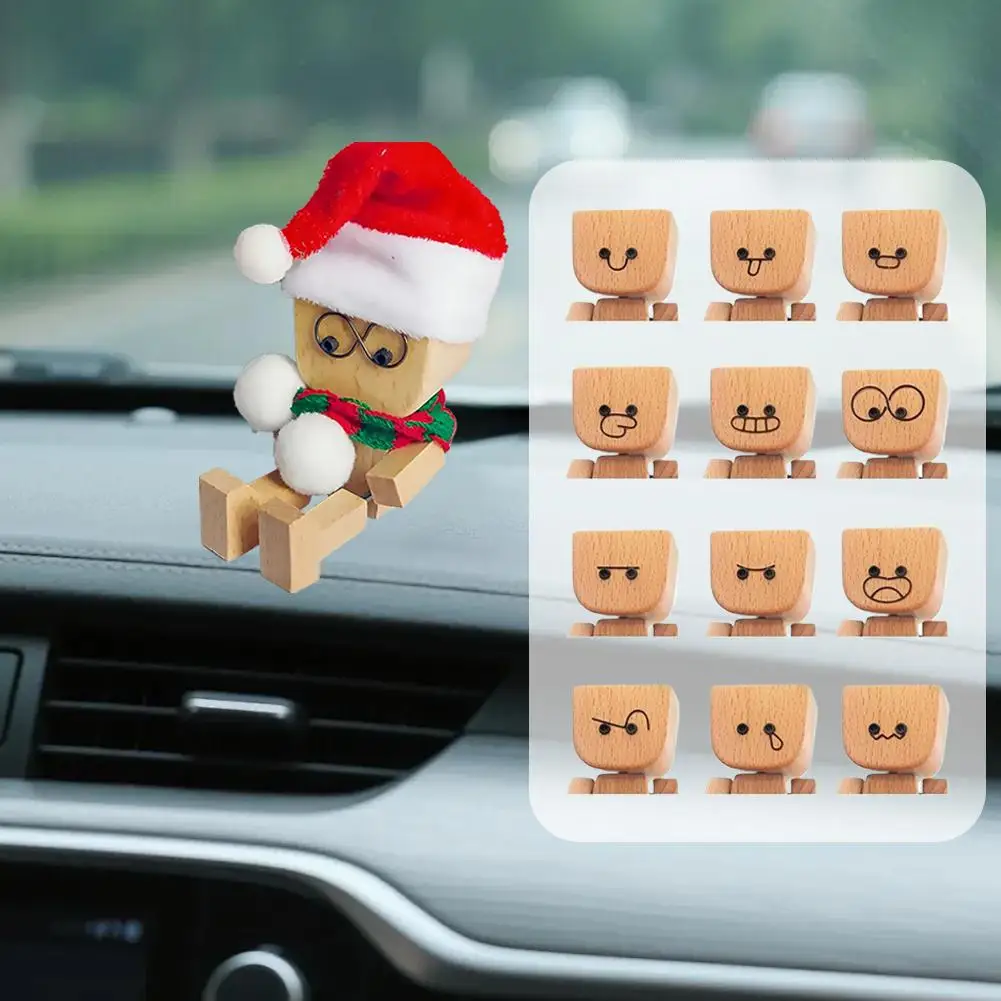 

Рождественская встряхивающая деревянная фигурка человека, милая деревянная фигурка встряхивания человека с функцией изменения автомобильных украшений, Рождественский подарок