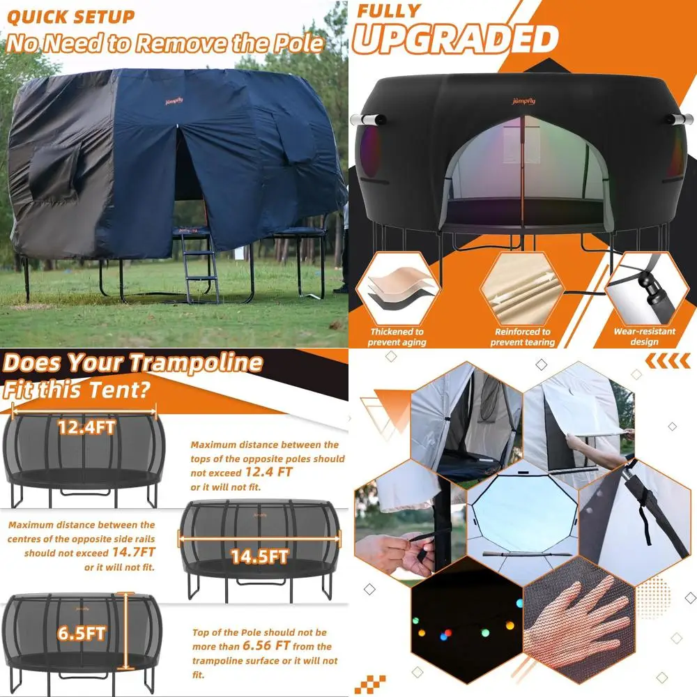 jumpfly 14FT Trampolinzelt für Kinder (nur Zelt), passend für 6 gebogene Stangen, rundes Trampolin, Trampolin-Schattenabdeckung mit LED-Licht