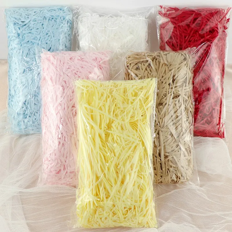 100/500g warna warni robek hancur kerut kertas rafia DIY ulang tahun pesta pernikahan kotak hadiah permen bahan kemasan pengisi