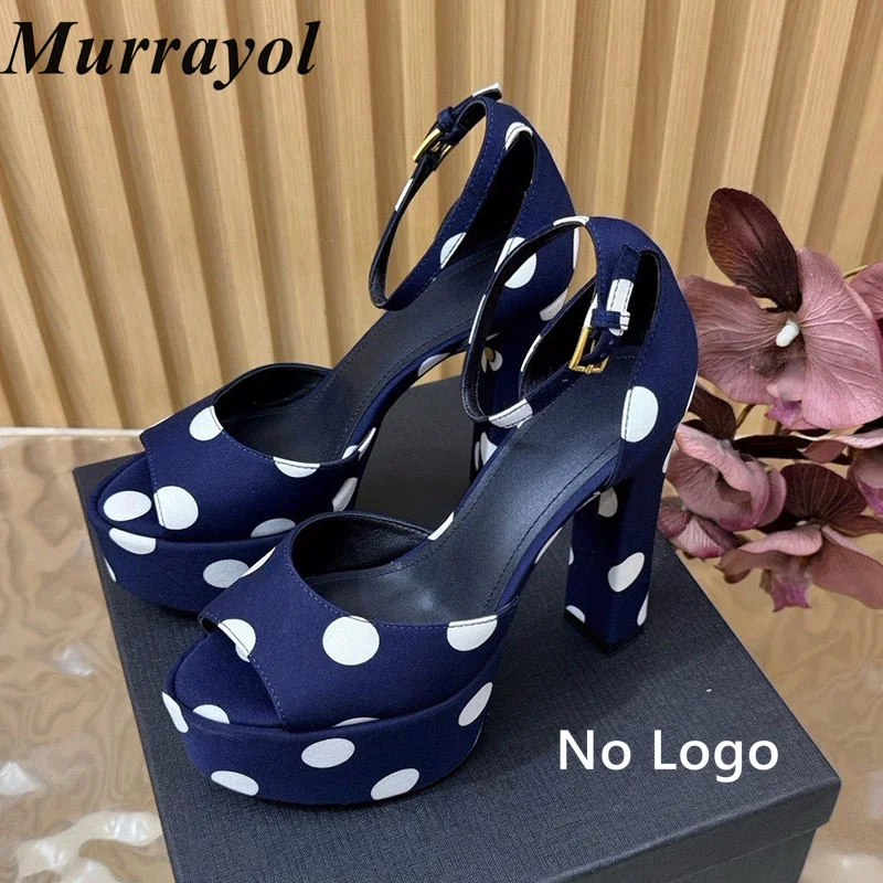 Platform Sandalias Chunky High Heels Shoes Women Silk Satin Polka Dot Ankle Strap Sandals Spring Summer Party Dress Shoes 2026 - view 3