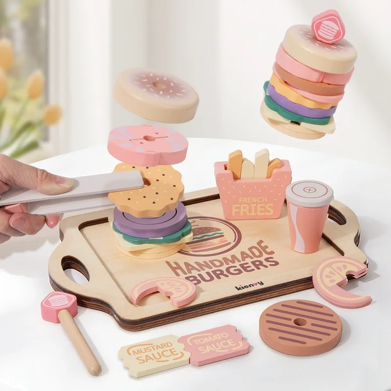 Childrens Pretend Play Cooking Kitchen Kids Set with Realistic Hamburgers Fries and Sandwiches Toys Miniature Food Birthday Gift