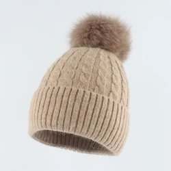 High Quality New Real Fox Fur Pompom Hat For Women Winter Warm Angora Rabbit Fur Knitted Beanies Ear Protection Outdoor Ski Cap