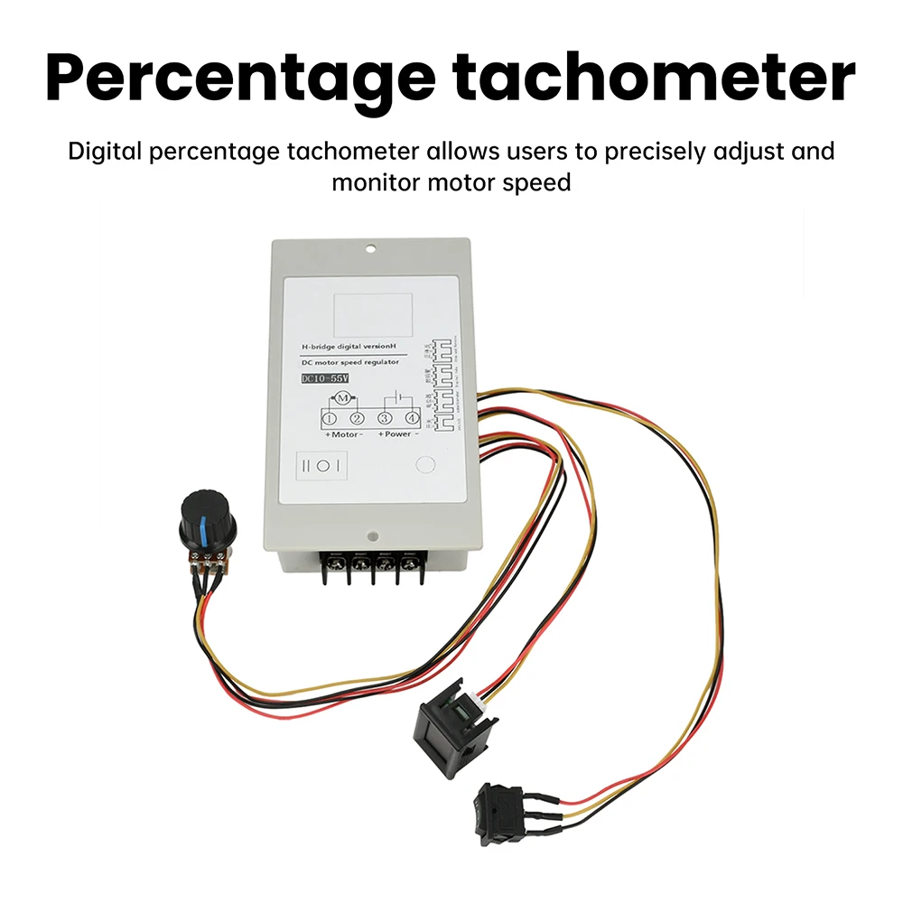 DC 10-55V 20A PWM DC Motor Speed Controller Start Stop Switch Forward and Reverse Rotation Digital Percentage Tachometer