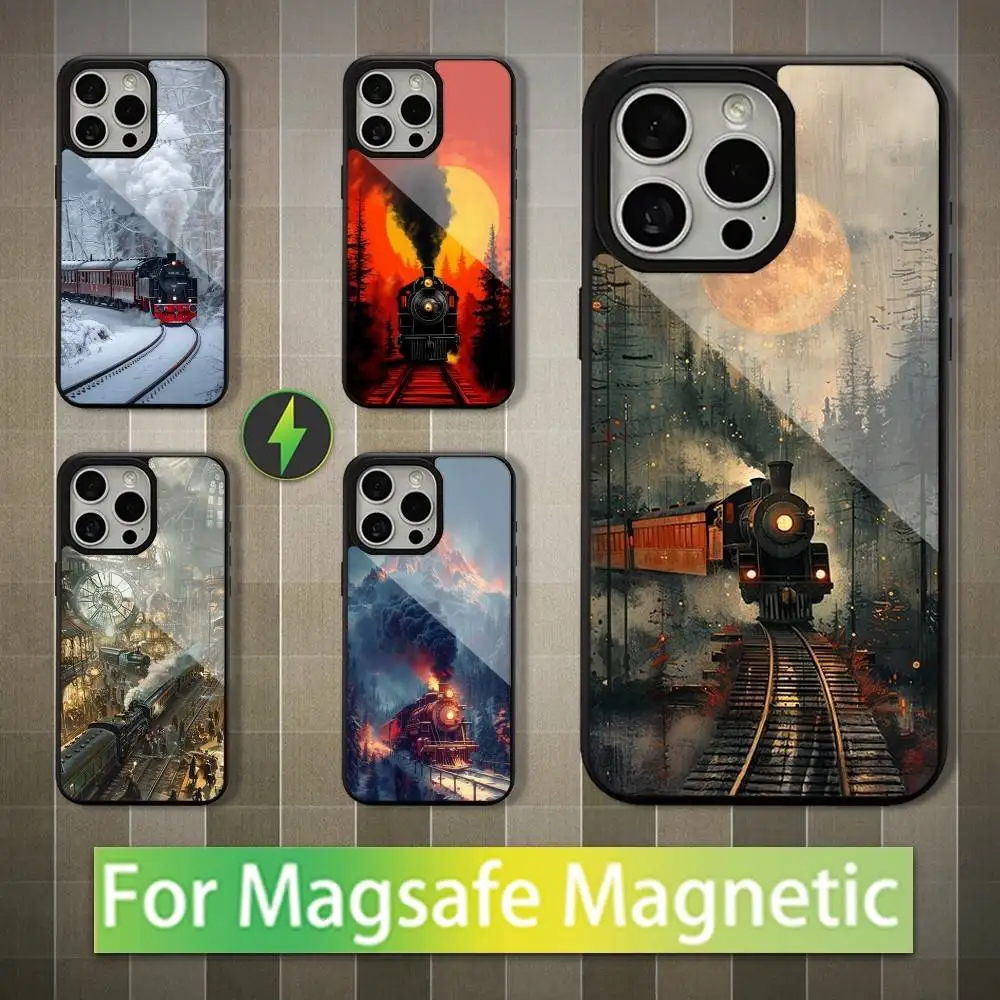 

Cool Art Steam Train Phone Case For iPhone 13,15,17,14,Pro,Max,For Magsafe,Plus,12,11,16,Mini,Magnetic Wireless Charging
