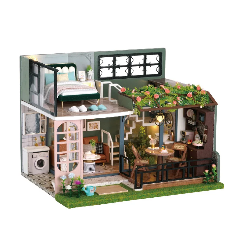 

DIY Wooden Dollhouse Duplex Loft Miniature Furniture With LED Kits Doll Houses Assemble Toys Children Girl Christmas Gift