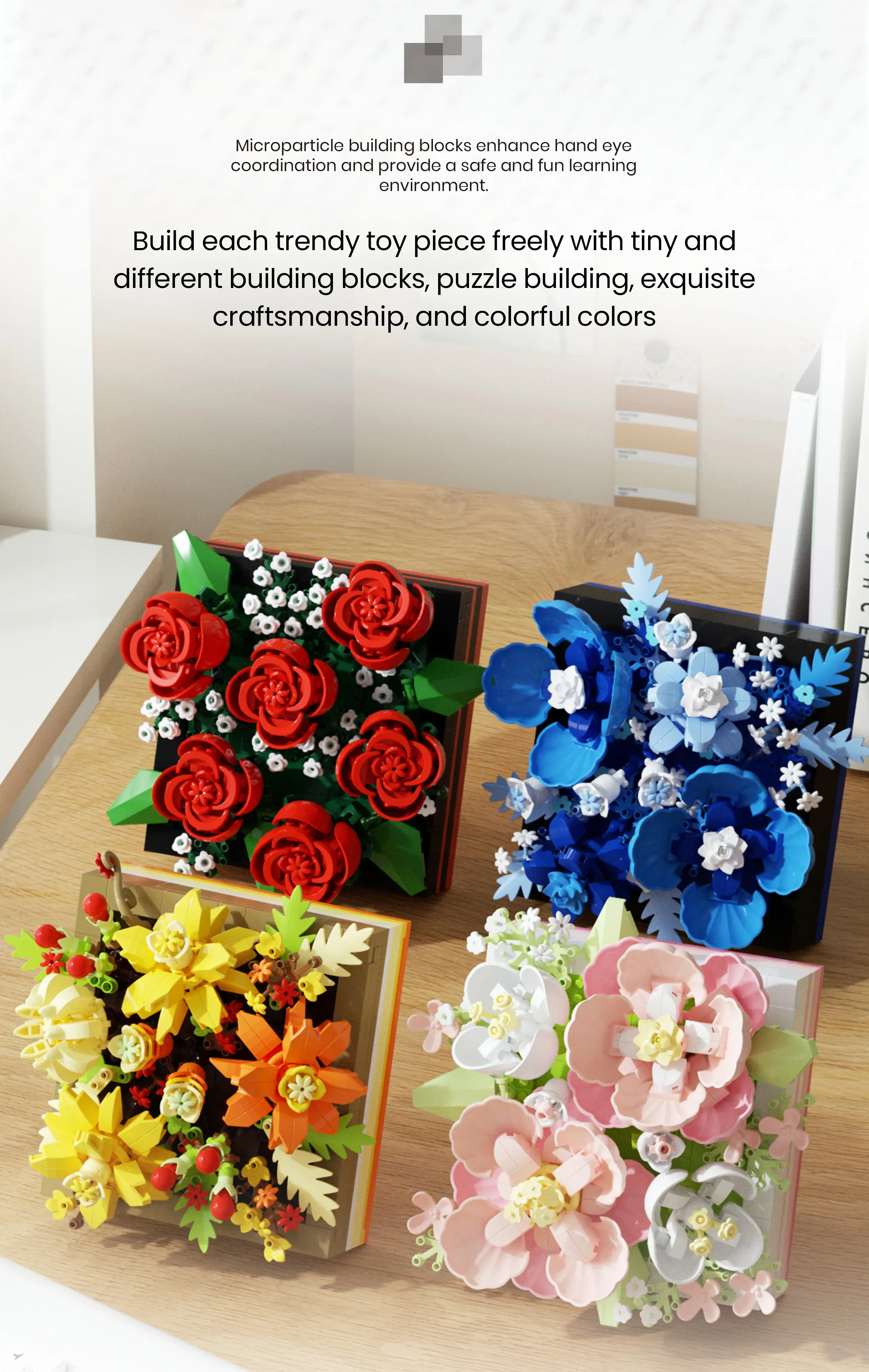 زهرة رف شاشة مايكرو بنة عصاري صغير ثلاثية الأبعاد الماس نموذج لعبة الطوب الأطفال مكتب الديكور اللعب هدايا عيد الميلاد